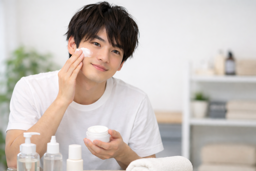 スキンケアをする男性