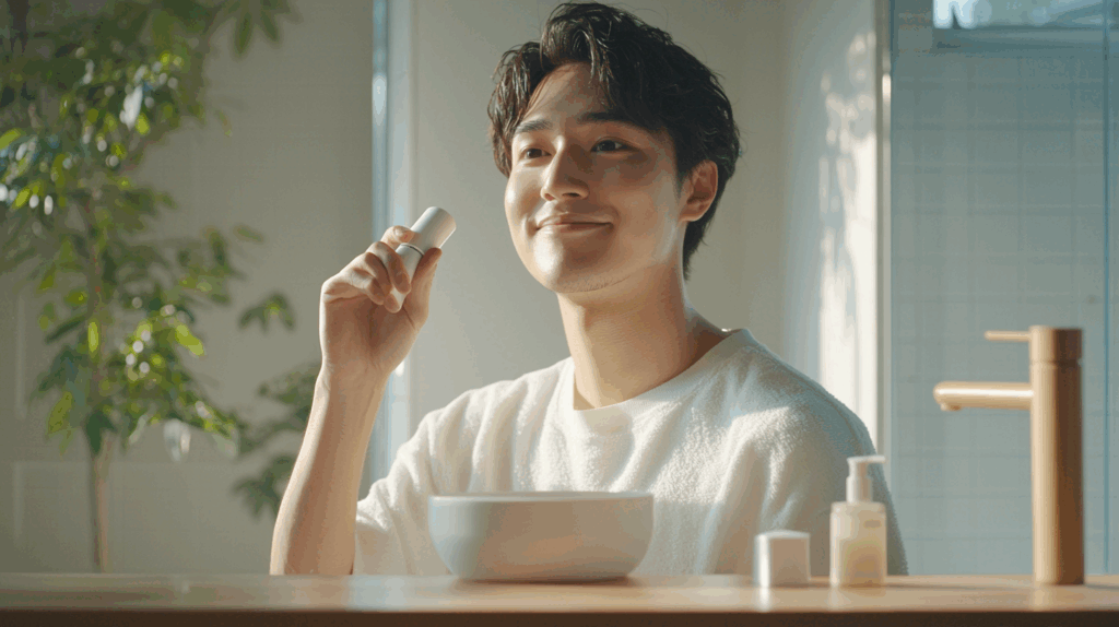 コンシーラーを塗っている男性