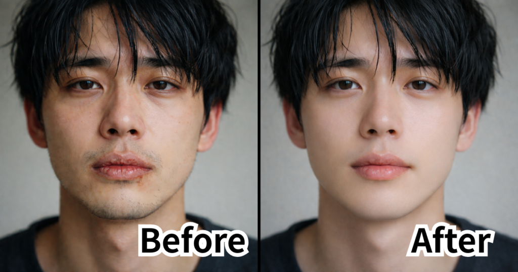 唇と青髭が目立つ男性とそうではない男性