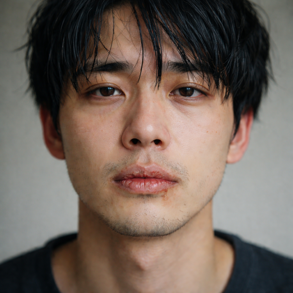 唇が乾燥している男性