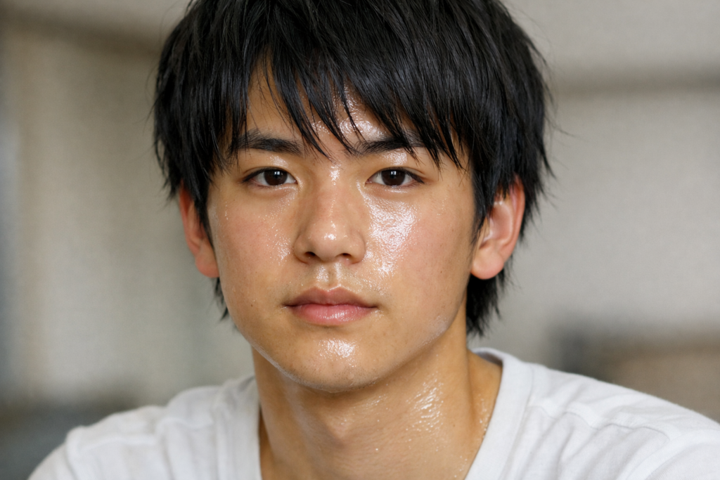 テカっている日本人男性