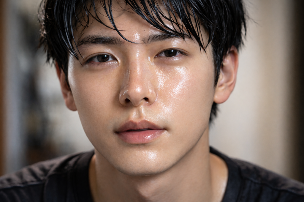 Tゾーンがテカっている男性