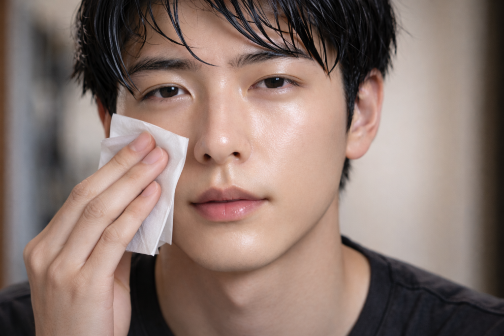 ティッシュオフしている男性