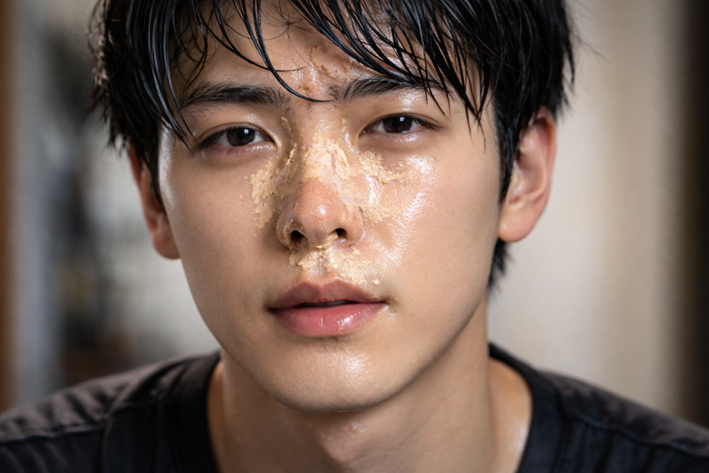 BBクリームが崩れている男性