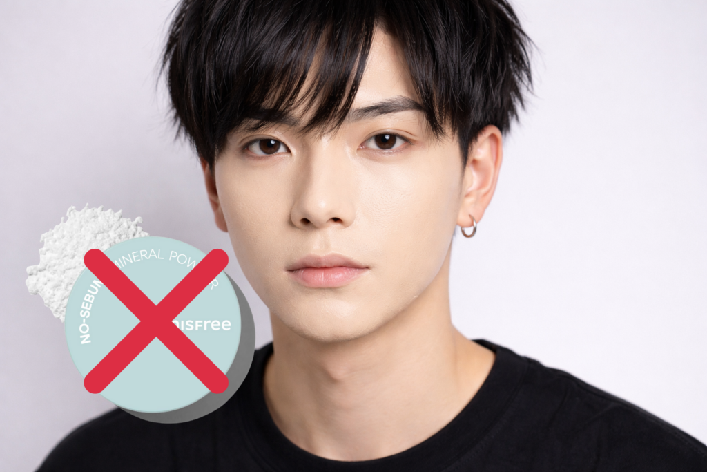 フェイスパウダーを使わずにファンデーションをつけた男性