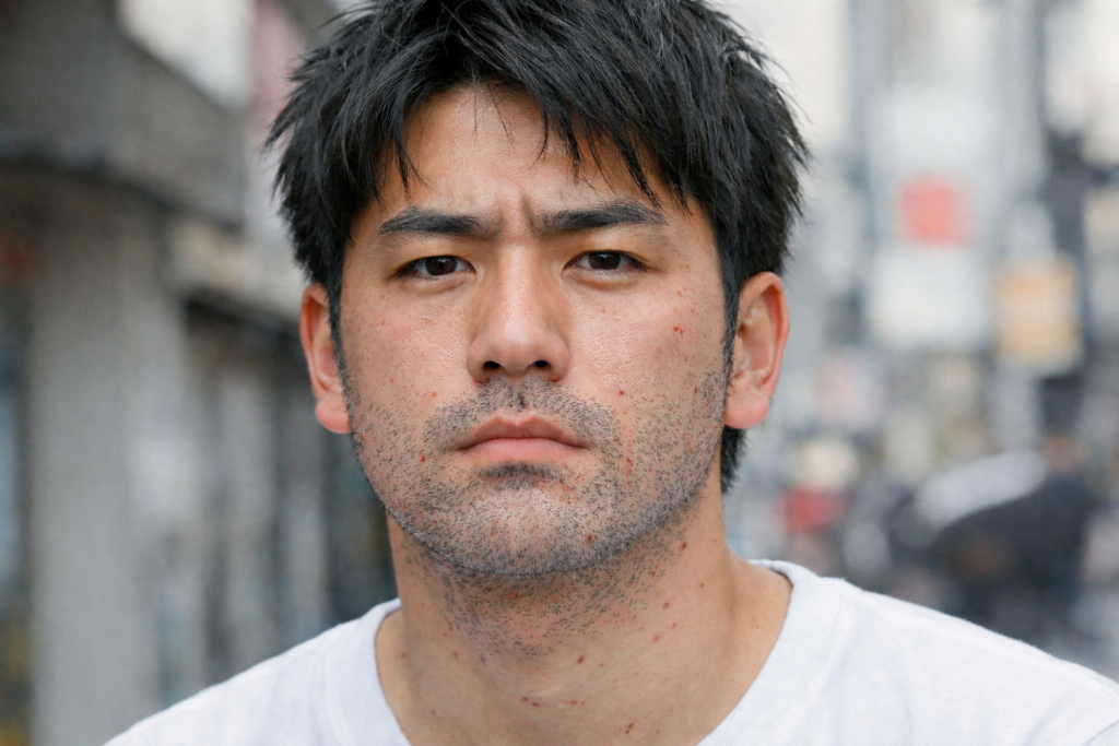 髭の剃り残しがひどい日本人男性
