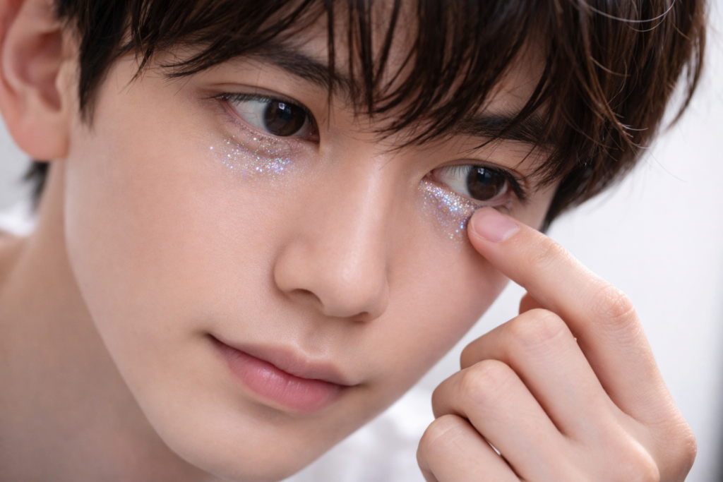 ラメが強くてメイクしているのが目立つ男性